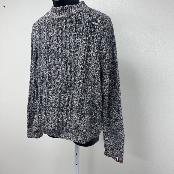 Tommy Hilfiger Mock Neck Cable Comfortable Fall Sweater Black/Gray/White XL - Picture 4 of 13